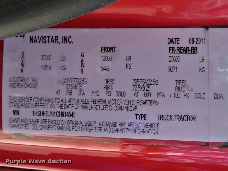 image for item DH1035 2012 International ProStar  semi truck