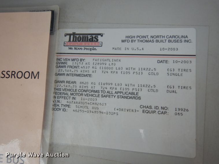 image for item DF4096 2004 Freightliner FS65  school bus