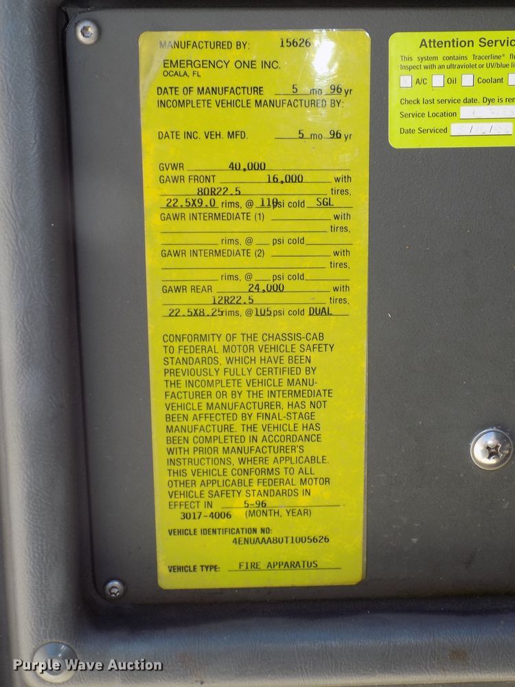 image for item DG2611 1996 E-one  hazmat fire truck