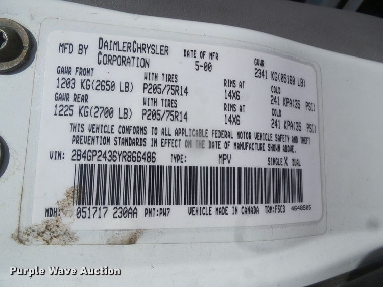 image for item DH4972 2000 Dodge Grand Caravan  van