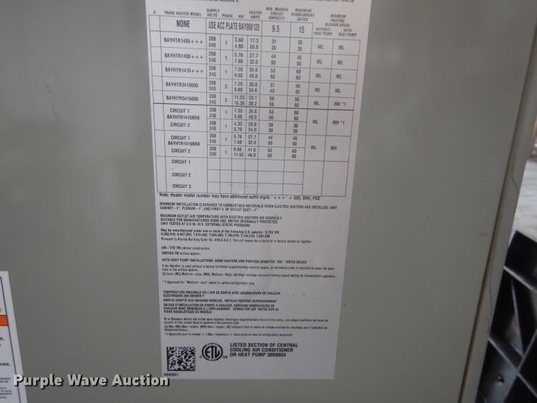 image for item FY9136 Trane 4TTB3060D1000AA AC unit