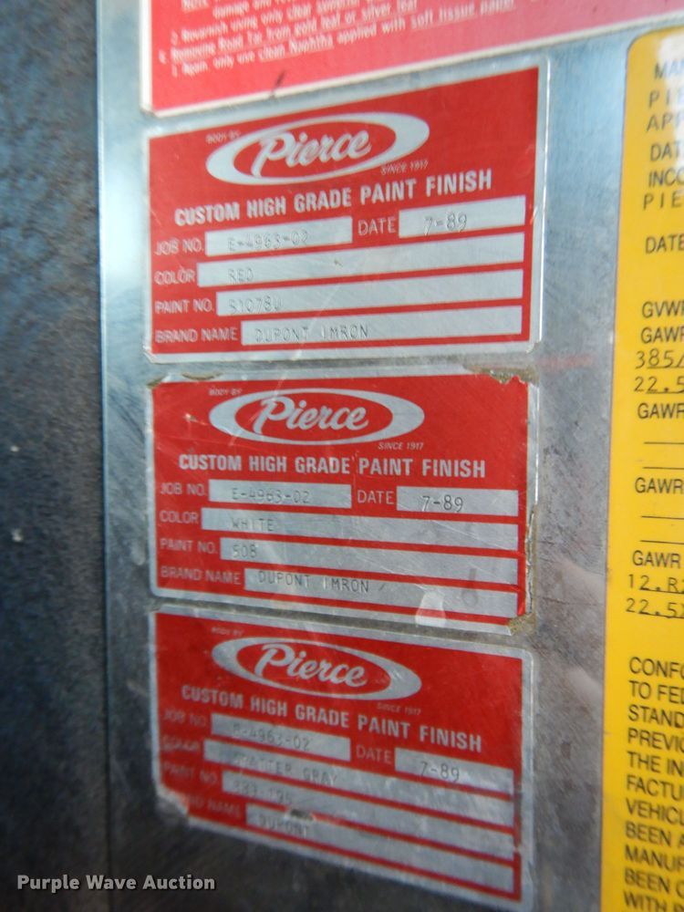 image for item HV9199 1989 Pierce Lance  pumper fire truck