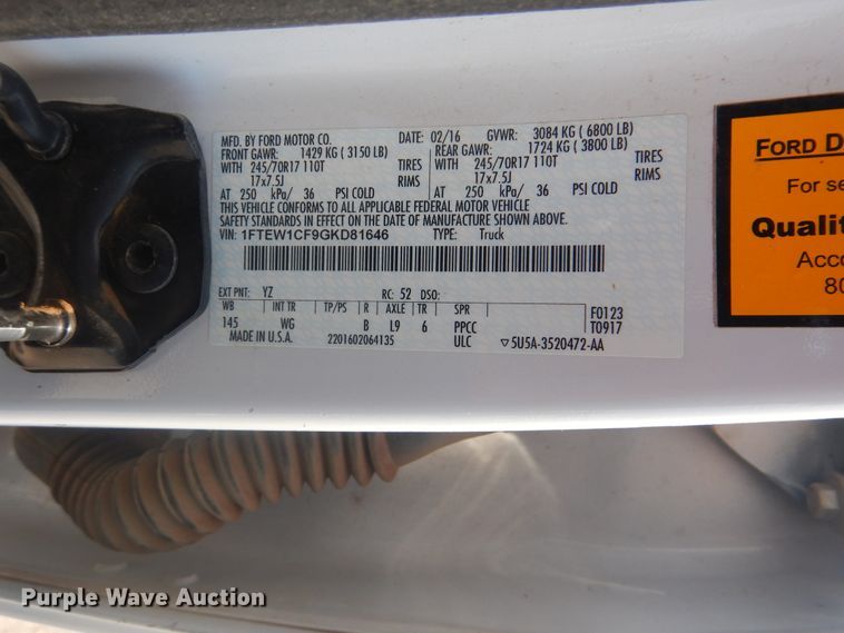 image for item DG8633 2016 Ford F150  SuperCrew pickup truck