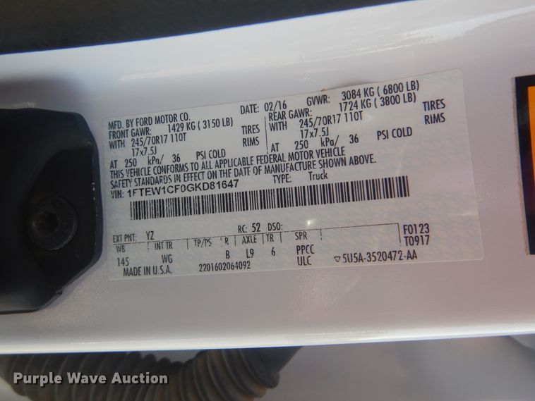 image for item DG8634 2016 Ford F150  SuperCrew pickup truck