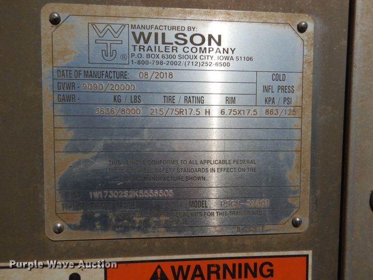 image for item GA9126 2019 Wilson PSGN-5730T livestock trailer
