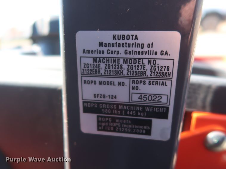 image for item GS9968 2014 Kubota Z125EBR ZTR lawn mower