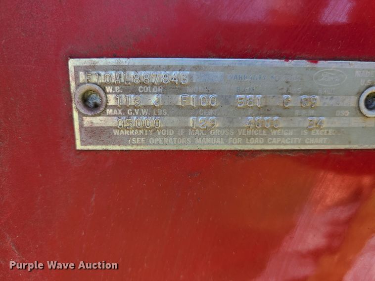 image for item GT9103 1966 Ford F100  pickup truck