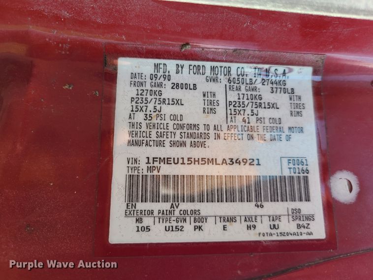 image for item GT9177 1991 Ford Bronco  SUV