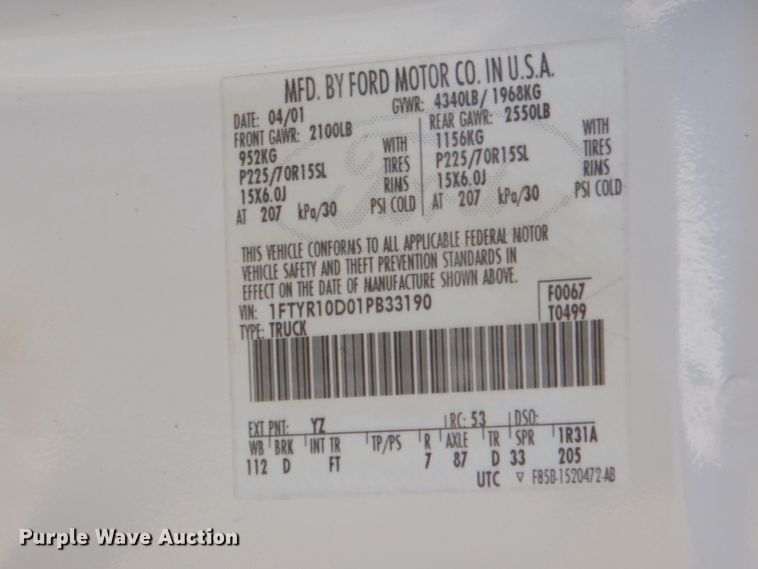 image for item GT9263 2001 Ford Ranger  pickup truck