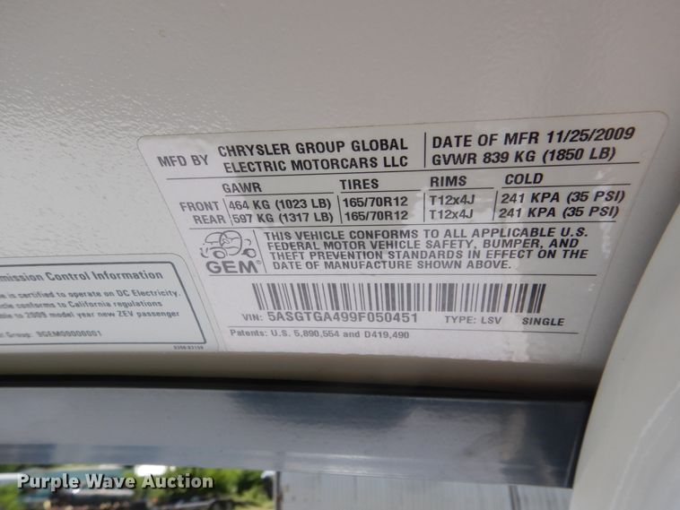 image for item HS9697 2009 Chrysler GEM  utility vehicle