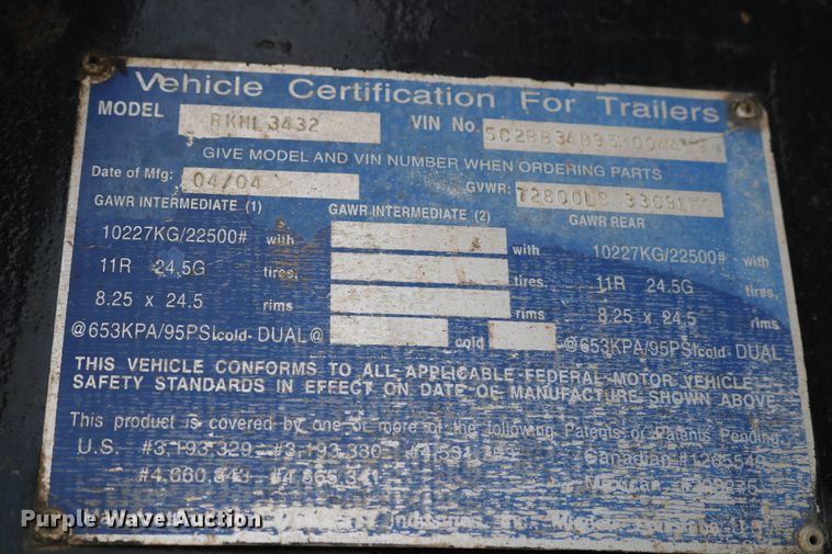 image for item DD6106 2005 Clement RKHL3432 dump trailer