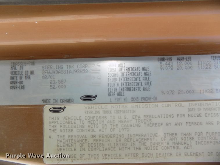 image for item DG2635 2001 Sterling A-Line  semi truck