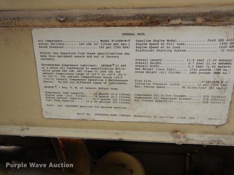 image for item DG7782 Ingersoll Rand 100  air compressor