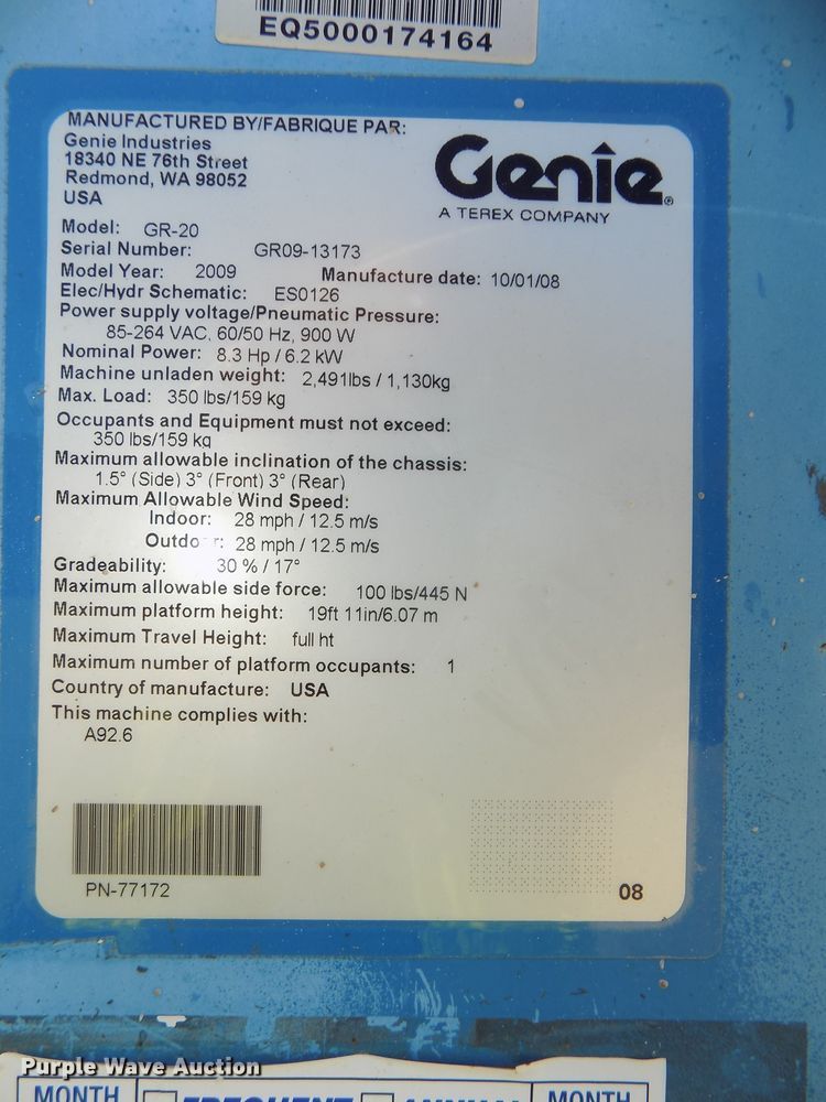 image for item DO9303 2009 Genie GR20 vertical lift