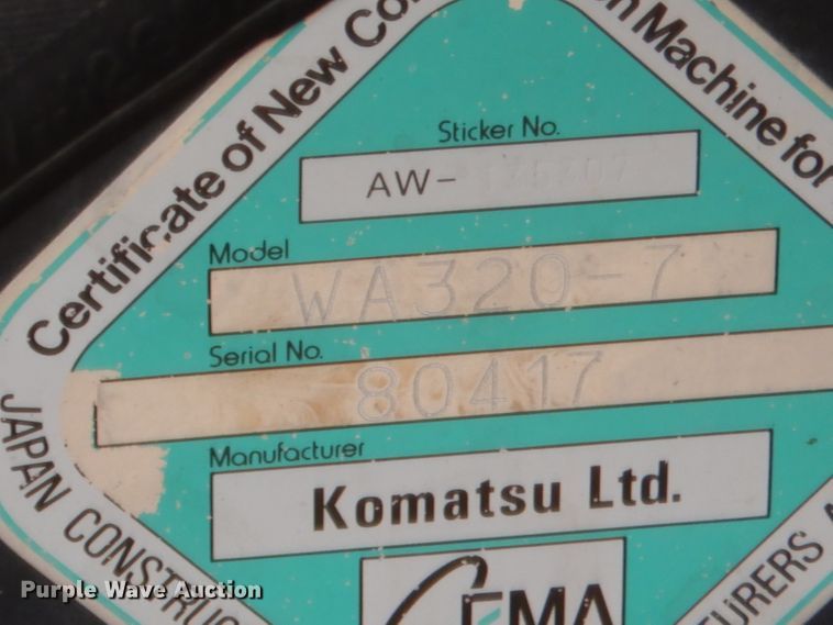 image for item GT9273 2014 Komatsu WA320  wheel loader