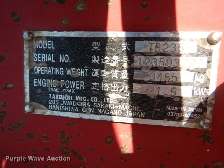 image for item HM9555 2013 Takeuchi TB235  mini excavator