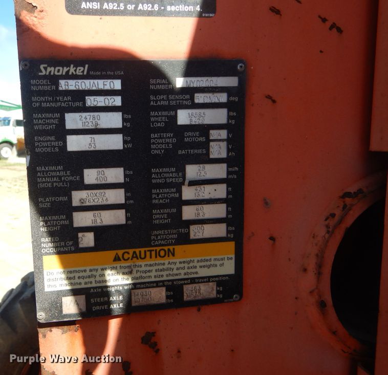 image for item HM9618 2002 Snorkel AB-60JALF0  boom lift