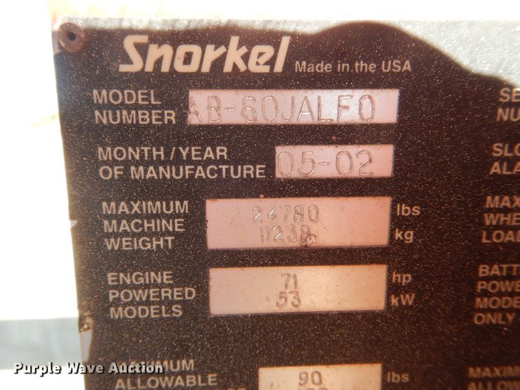 image for item HM9618 2002 Snorkel AB-60JALF0  boom lift