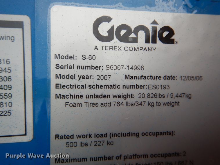 image for item HM9632 2007 Genie S-60  boom lift