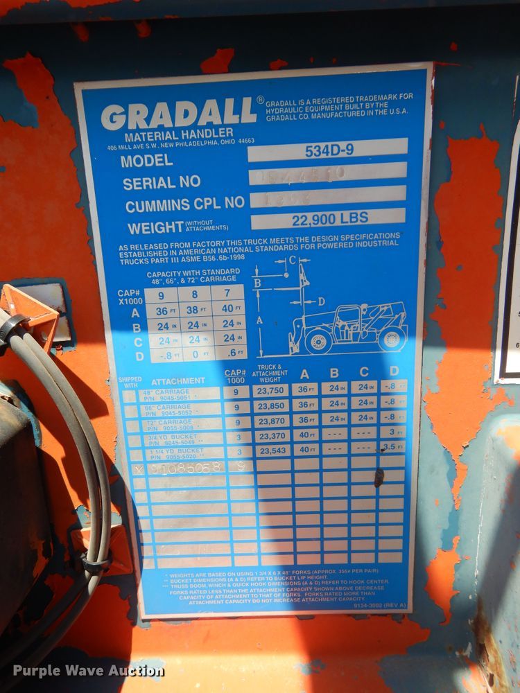 image for item HS9689 Gradall 534D-9  telehandler