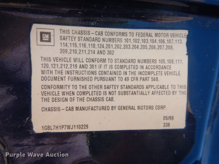 image for item HS9693 1997 Chevrolet C7500  dump truck