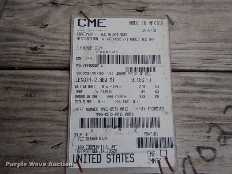 image for item HC9655 Approximately 7,986' of no. 4 ACSR aluminum stranded cable