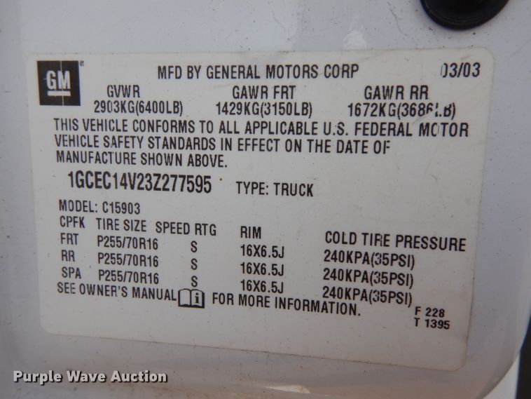 image for item DH5503 2003 Chevrolet Silverado 1500  pickup truck