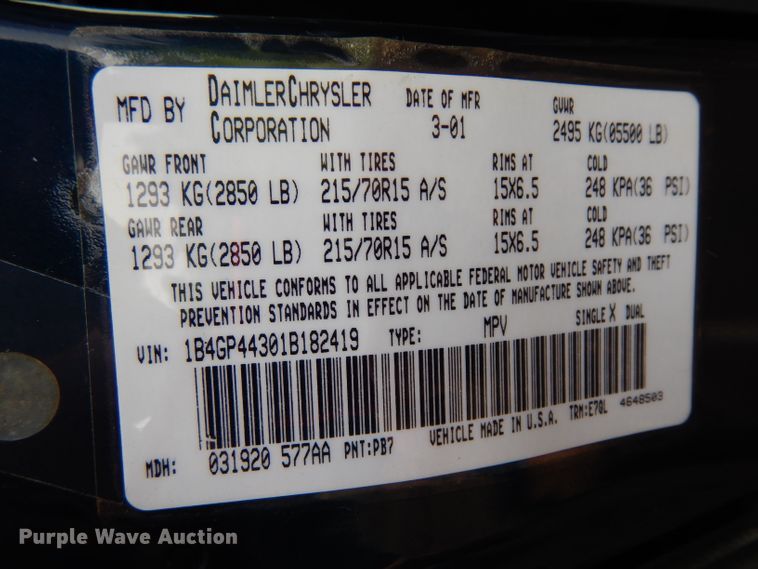 image for item DH5523 2001 Dodge Grand Caravan  van