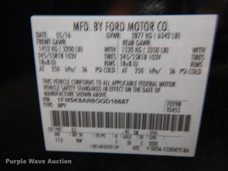 image for item DH5530 2016 Ford Explorer Police  SUV