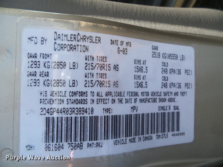 image for item DD0434 2003 Dodge Grand Caravan Sport  van