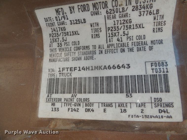 image for item DD0442 1991 Ford F150  pickup truck