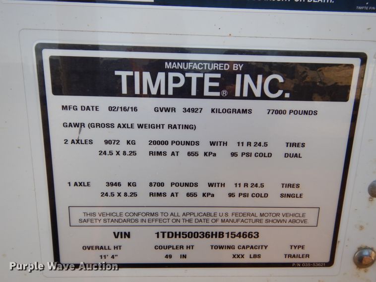 image for item GA9135 2016 Timpte Super Hopper double hopper bottom grain trailer