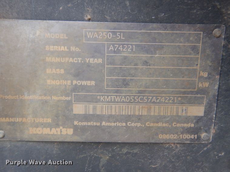 image for item DG8679 2006 Komatsu WA250-5L  wheel loader