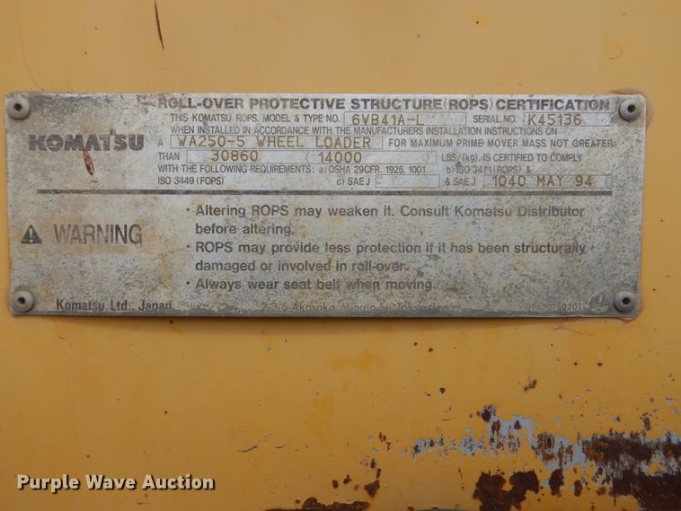 image for item DG8682 2004 Komatsu WA250-5  wheel loader