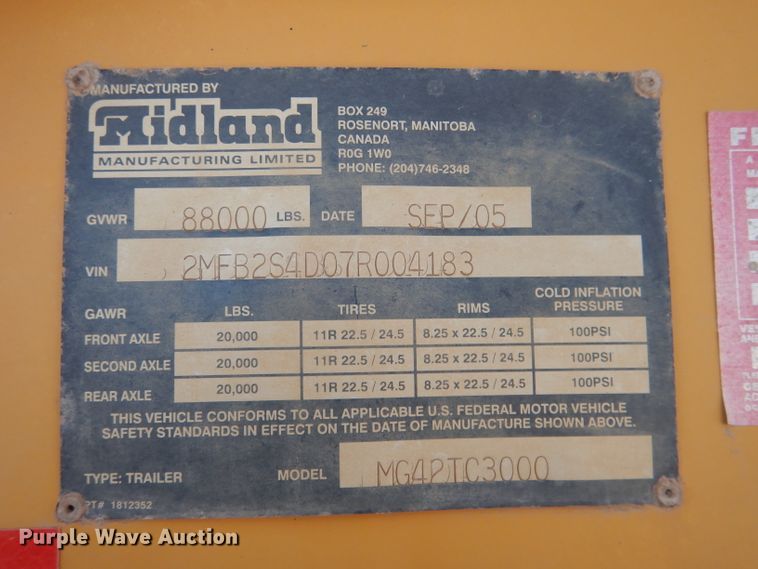 image for item DG4503 2007 Midland MG42 TC3000 bottom dump trailer