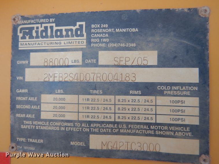 image for item DG4503 2007 Midland MG42 TC3000 bottom dump trailer