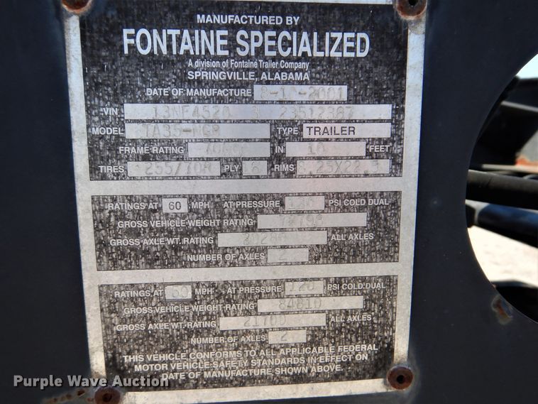 image for item DG8656 2002 Fontaine TA35NGB lowboy equipment trailer