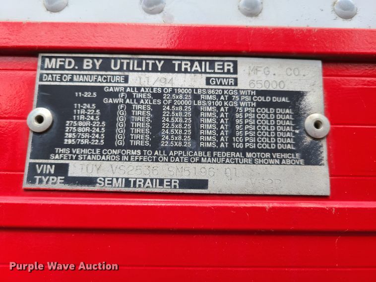 image for item EL9885 1995 Utility VS2R refrigerated dry van trailer