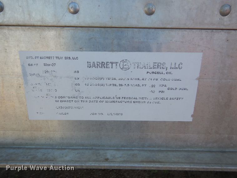 image for item GA9123 2008 Barrett livestock trailer