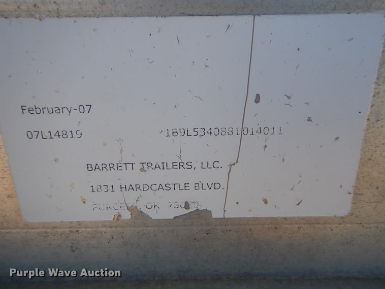 image for item GA9123 2008 Barrett livestock trailer