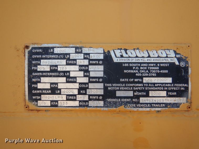 image for item GW9940 2000 Dan Hill Flowboy belt trailer