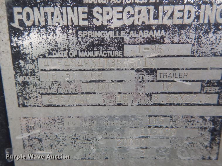 image for item HM9602 1996 Fontaine TB50NGB lowboy equipment trailer
