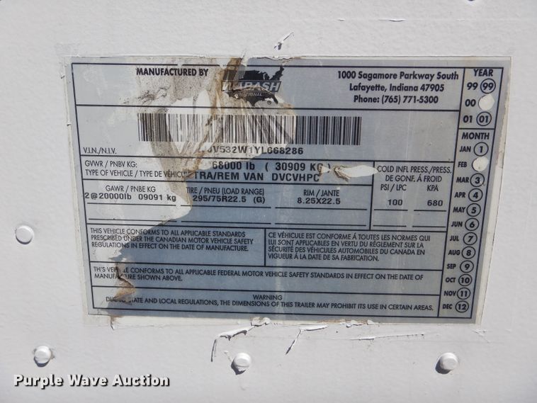 image for item HM9605 2000 Wabash dry van trailer