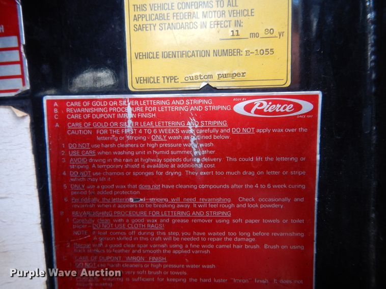 image for item DF4236 1981 Oshkosh Pierce Arrow E1055  pumper fire truck