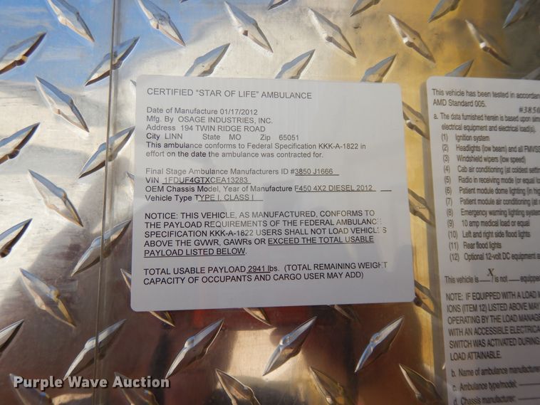 image for item DG7977 2012 Ford F450 Super Duty XLT  ambulance