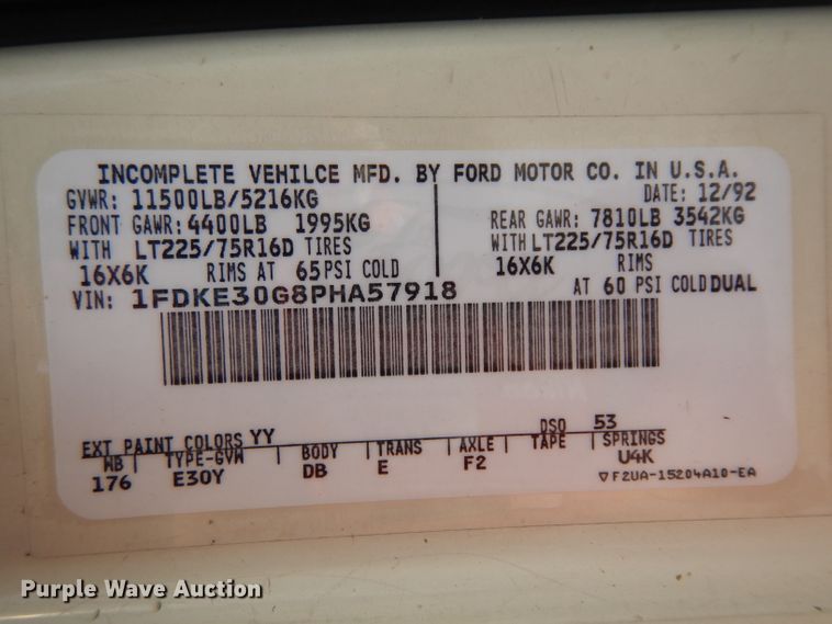 image for item HA9318 1993 Ford Econoline E350  box truck