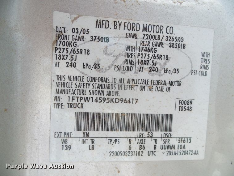 image for item DD0426 2005 Ford F150  SuperCrew pickup truck