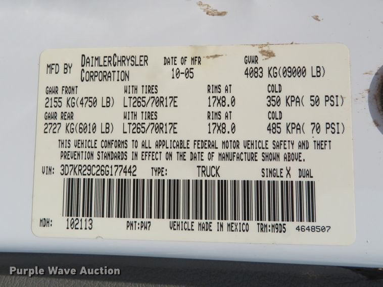 image for item DH1051 2006 Dodge Ram 2500HD  Mega Cab pickup truck