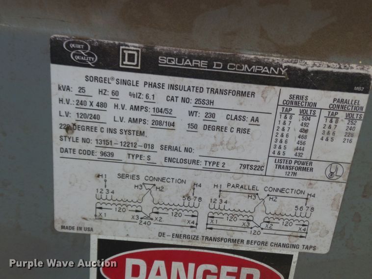 image for item DH3813 Square D 25S3H transformer