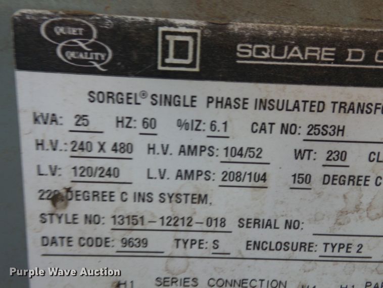 image for item DH3813 Square D 25S3H transformer